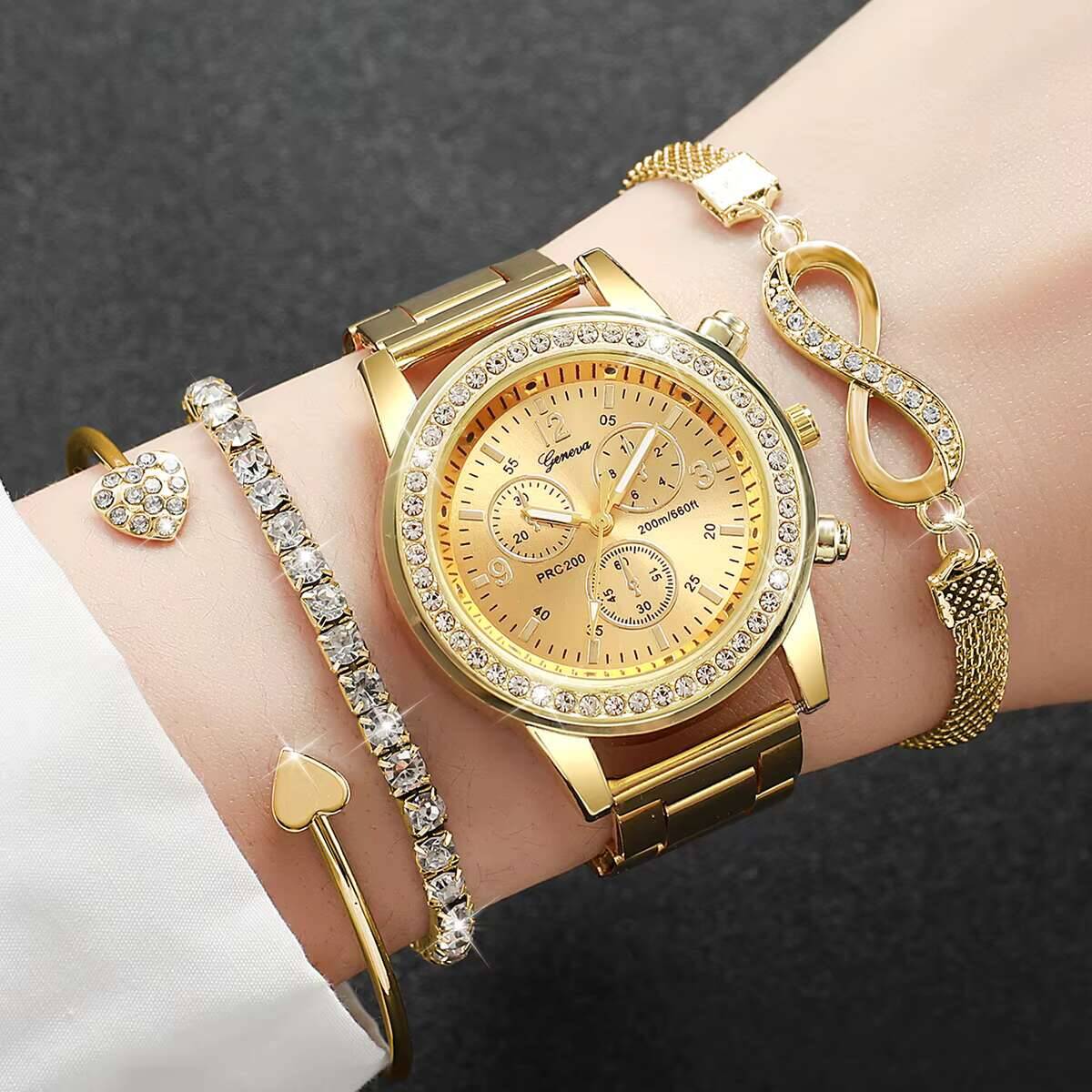 4PCS/Set Luxury Rhinestone Wom - Luxury Watch Kit 评论和价格