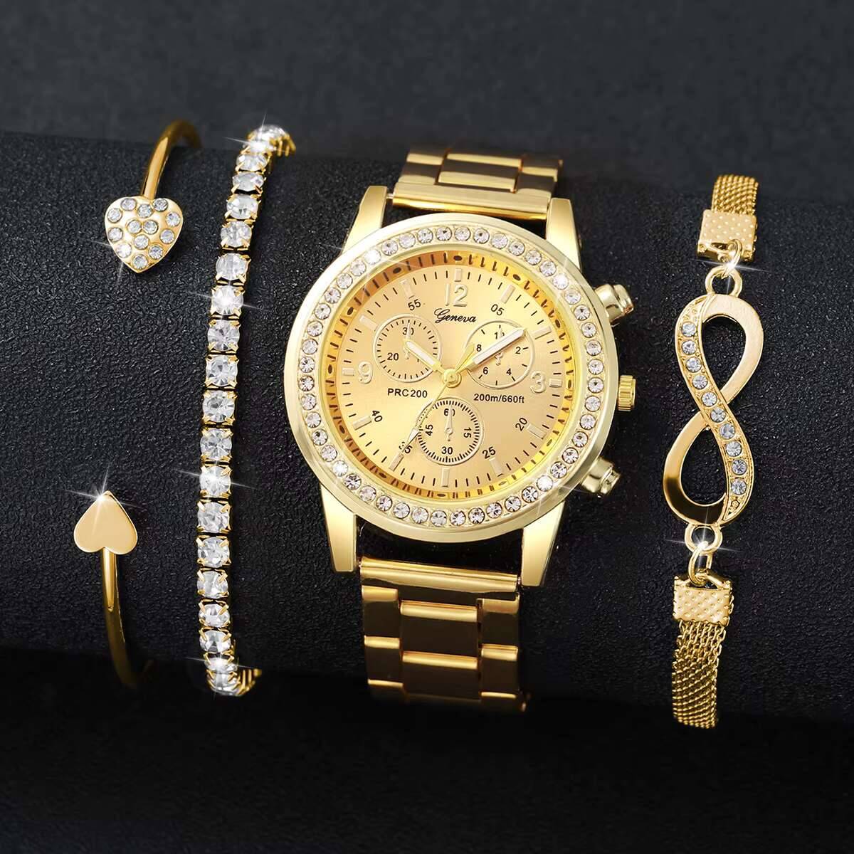 4PCS/Set Luxury Rhinestone Wom - Luxury Watch Kit 评论和价格